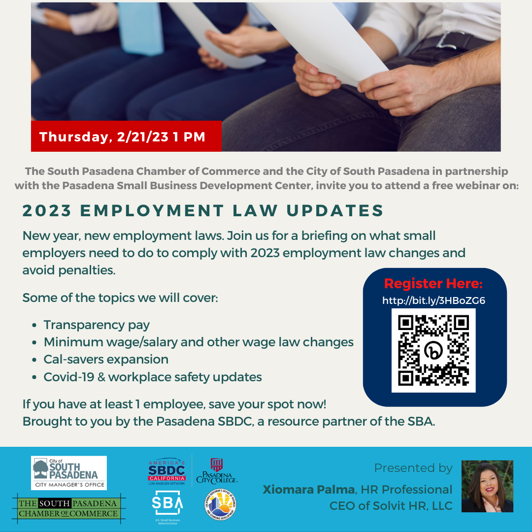 South Pasadena Chamber and The City of South Pasadena 2023 Employment Law Updates Webinar